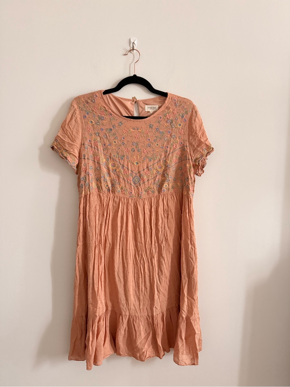 orange creek Peach Embroidered Midi Dress